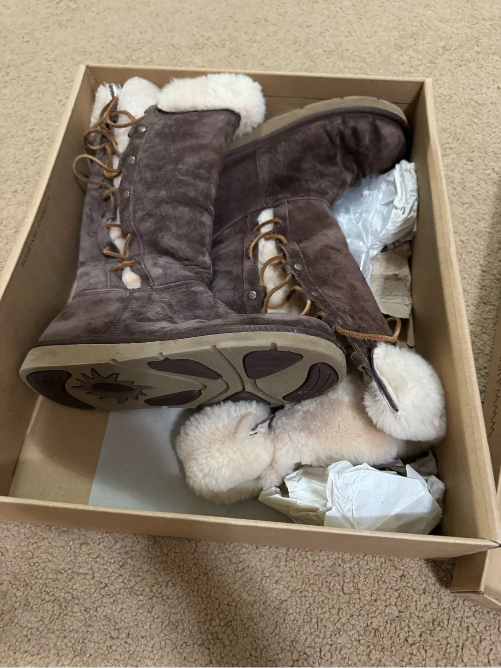 UGG Gray Suede Shearling Lace-Up Winter Boots